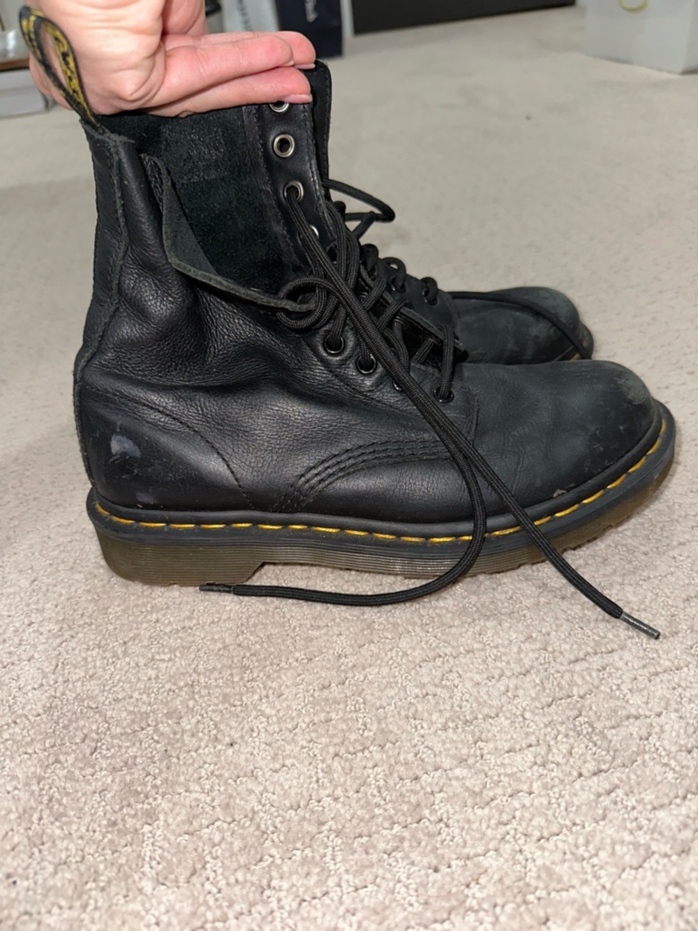 Dr. Martens Black Leather 8-Eye Lace-Up Boot with Yellow Stitching - Picture 5 of 8
